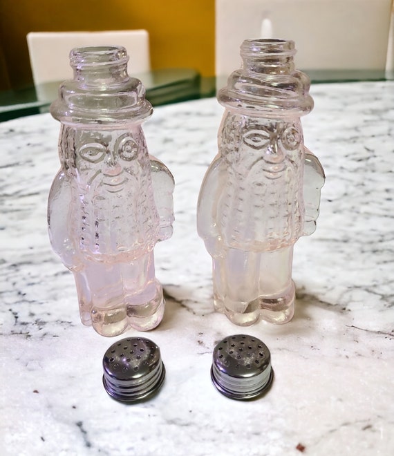 Vintage Pink Glass Planter's Mr. Peanut Salt & Pepper Shakers 5.5