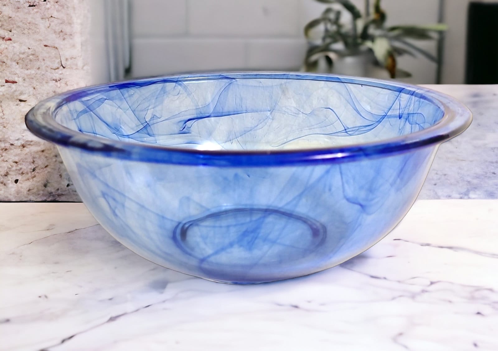 Vintage Pyrex Watercolor Cobalt Blue Lagoon Swirl Glass Rimmed