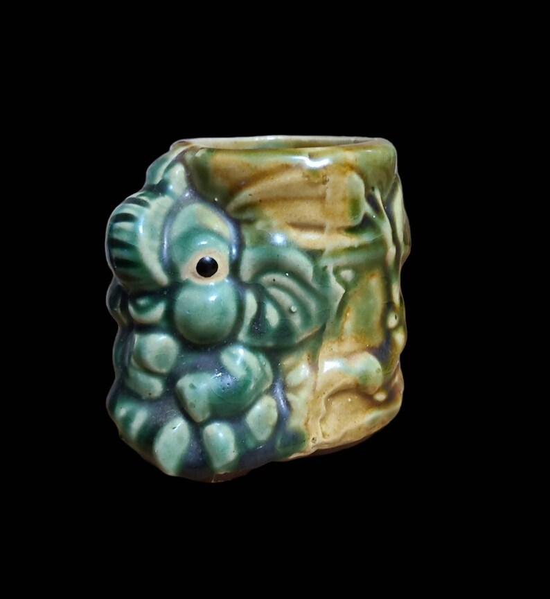 Vintage Majolica Pottery Green & Brown Small Elephant Planter Pot # ...