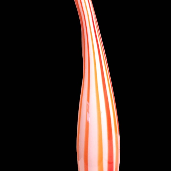 Vintage Murano Style Hand Blown  Art Glass Cased Candy Cane Stripes Bent Neck 17" Bottle Vase