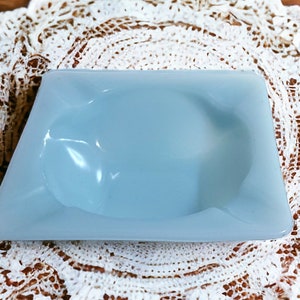 MCM Anchor Hocking Fire-King Delphite Blue Turquoise Glass 3.5" Square Ashtray ca. 1950s