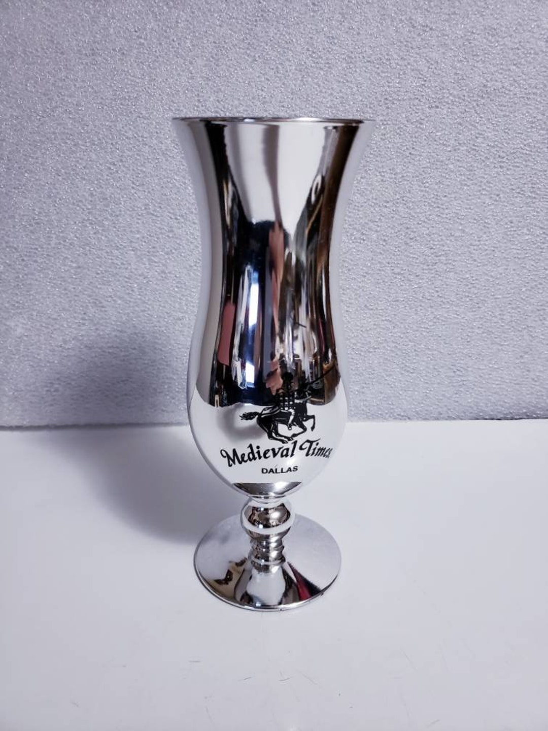 Medieval Times Souvenir Silver Chrome Metallic 14 Oz. Hurricane Goblet