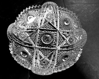 Antique EAPG Imperial Glass Co Bellaire, OH No. 483 NUCUT Nappy Berry Bowl 7 3/4" ca. 1915 Hobstars and Arches