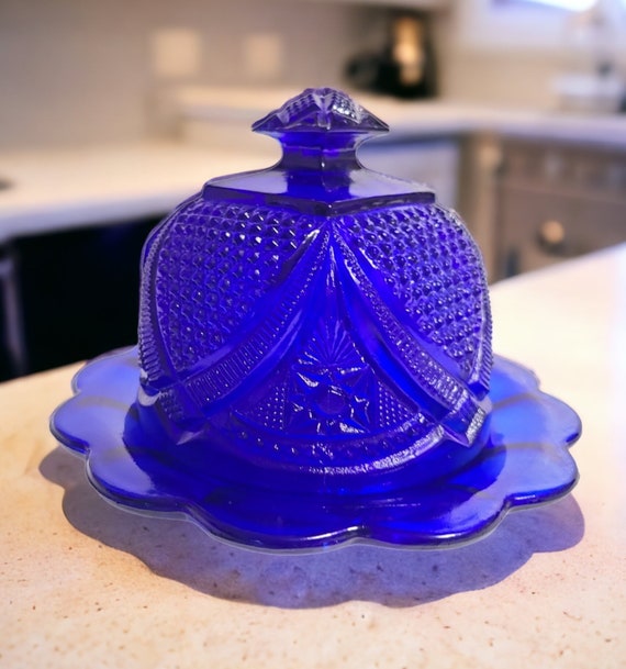 Cobalt blue glass butter dish 2025