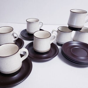 Vintage 14 Piece Hall Artistone Hand Crafted Denby-Langley of England Stoneware - 7 Cup & Saucer Sets Matches Sierra Pinta or Shasta Pattern
