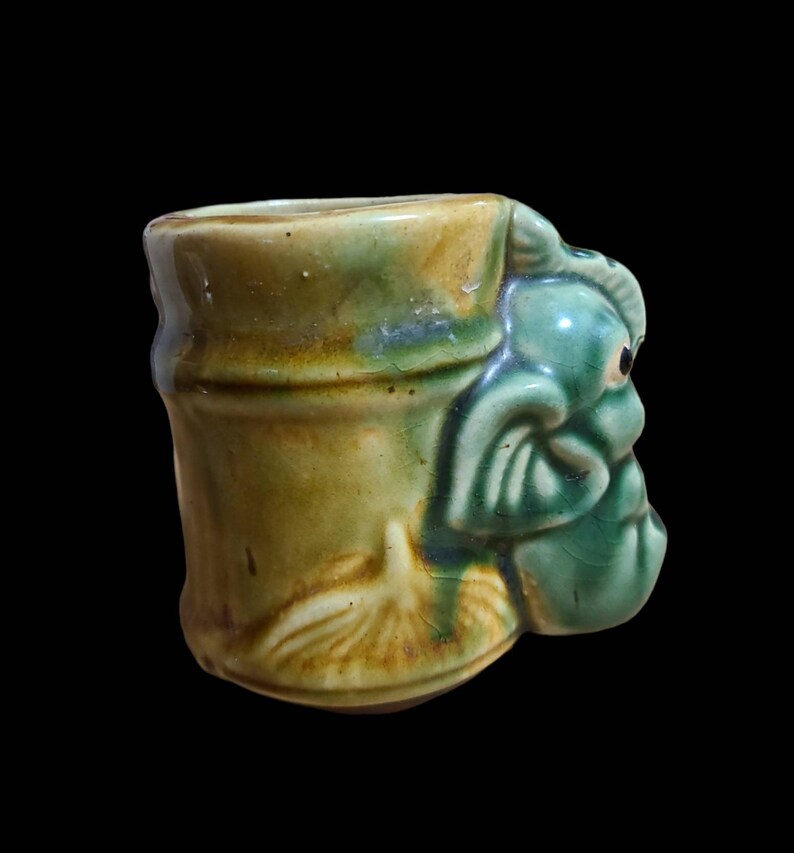 Vintage Majolica Pottery Green & Brown Small Elephant Planter - Etsy
