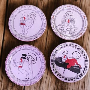 Complete Set of 4 Noble Excellence THE COOP Hand Painted Whimsical Chicken Designs 8&quot; Salad Dessert Plates Retired Pattern