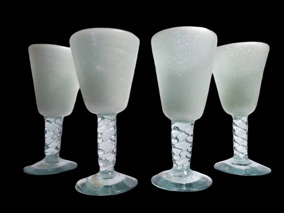 Vintage OOAK Set of 4 Vintage Handblown Mexican 7 3/4" Water Wine Goblets  Opaque Seeded Bowls, Aqua Tinted Twisted Stems and Foot 8 Oz - Etsy