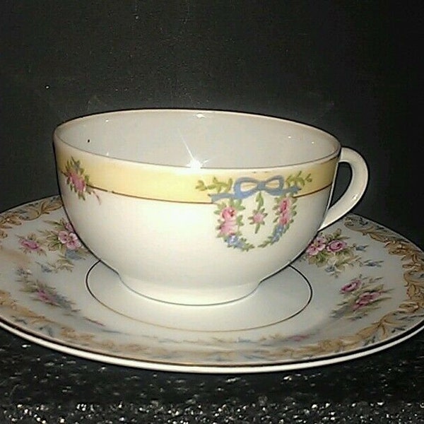 Vintage 2 Piece Lot - Noritake China Made in Japan - ca. 1920s to 1940 - Unknown Pattern Cup and Somerset Pattern Bread & Butter Plate