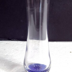 Bormioli Rocco Hand Blown Turandot Pattern 7.5" Bud Vase Scalloped Cobalt Blue Base with Controlled Bubbles Made in Italy