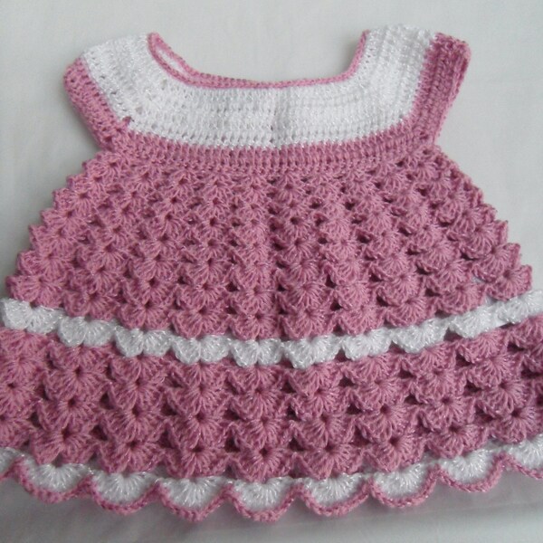 Crochet Pink Baby Dress, Pink Baby Dress, Handmade Baby Dress, 0-3 Months Baby dress, Baby Dress