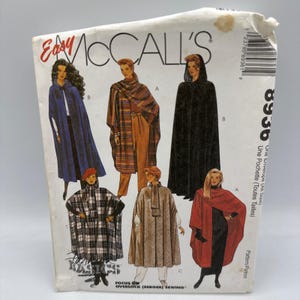McCalls 8936 Sewing Pattern Misses OSFA Cape Hooded Wrap 1997 Vintage
