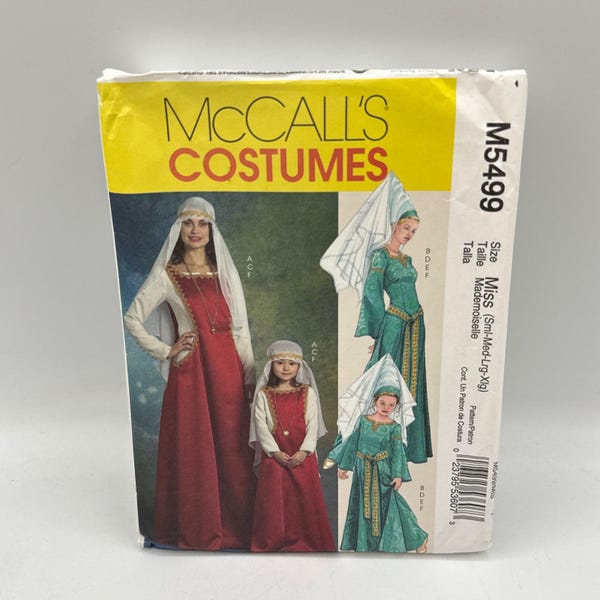 McCall's Sewing Pattern M5499 Misses Girls S-XL Medieval Renaissance Gown Veils