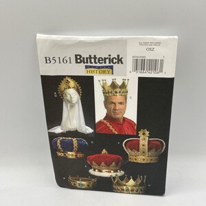 Butterick B5161 Sewing Pattern Unisex OSZ Gold Royal Crowns Veils Making History