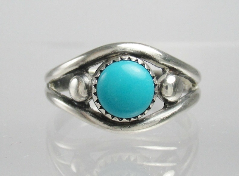 Sterling Silver Turquoise Ring Hand Made sz 7.25 Retro Southwestern Solid .925