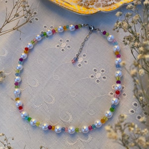 Iris necklace | rainbow pearl necklace | cottagecore necklace | fairycore necklace | homemade y2k