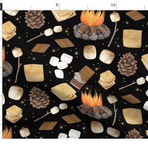 S'mores Fabric, Fireside Minky, Black Camping Fabric, Roasted Marshmallows, Outdoor Poplin, Camping Blanket Fabric, Under the Stars