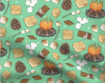 S'mores Fabric, Fireside Minky, Seafoam Green Fabric, Roasted Marshmallows, Outdoor Poplin, Camping Blanket Fabric, Under the Stars, baby