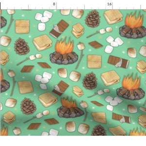 S'mores Fabric, Fireside Minky, Seafoam Green Fabric, Roasted Marshmallows, Outdoor Poplin, Camping Blanket Fabric, Under the Stars, baby