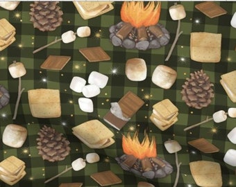 S'mores Fabric, Fireside Minky, Army Green Fabric, Roasted Marshmallow, Outdoor Poplin, Camping Blanket Fabric, Coordinating Fabric, Kids