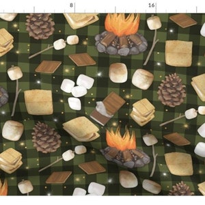 S'mores Fabric, Fireside Minky, Army Green Fabric, Roasted Marshmallow, Outdoor Poplin, Camping Blanket Fabric, Coordinating Fabric, Kids
