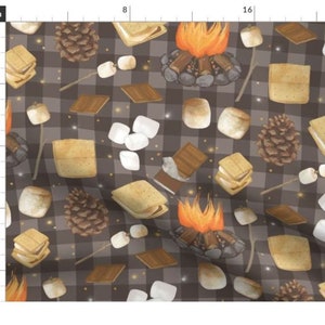 S'mores Fabric, Fireside Minky, Dark Brown Fabric, Roasted Marshmallows, Outdoor Poplin, Camping Blanket Fabric, Under the Stars