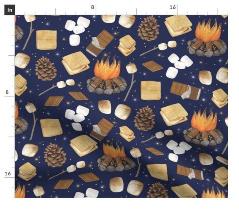 S'mores Fabric Fireside Minky Dark Blue Fabric Roasted Etsy