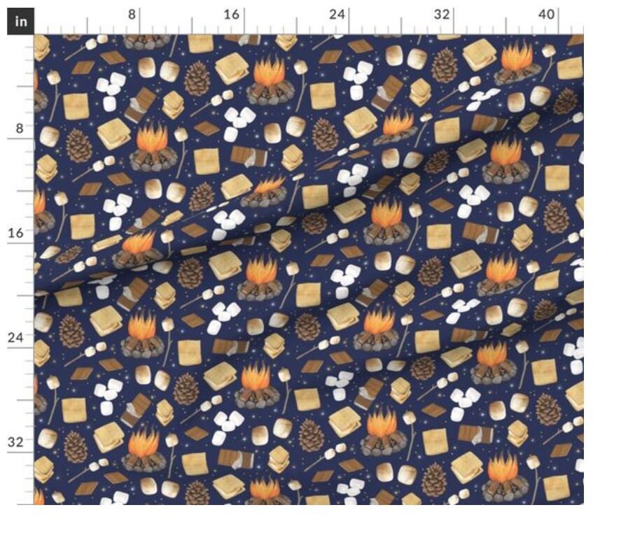 S'mores Fabric Fireside Minky Dark Blue Fabric Roasted Etsy