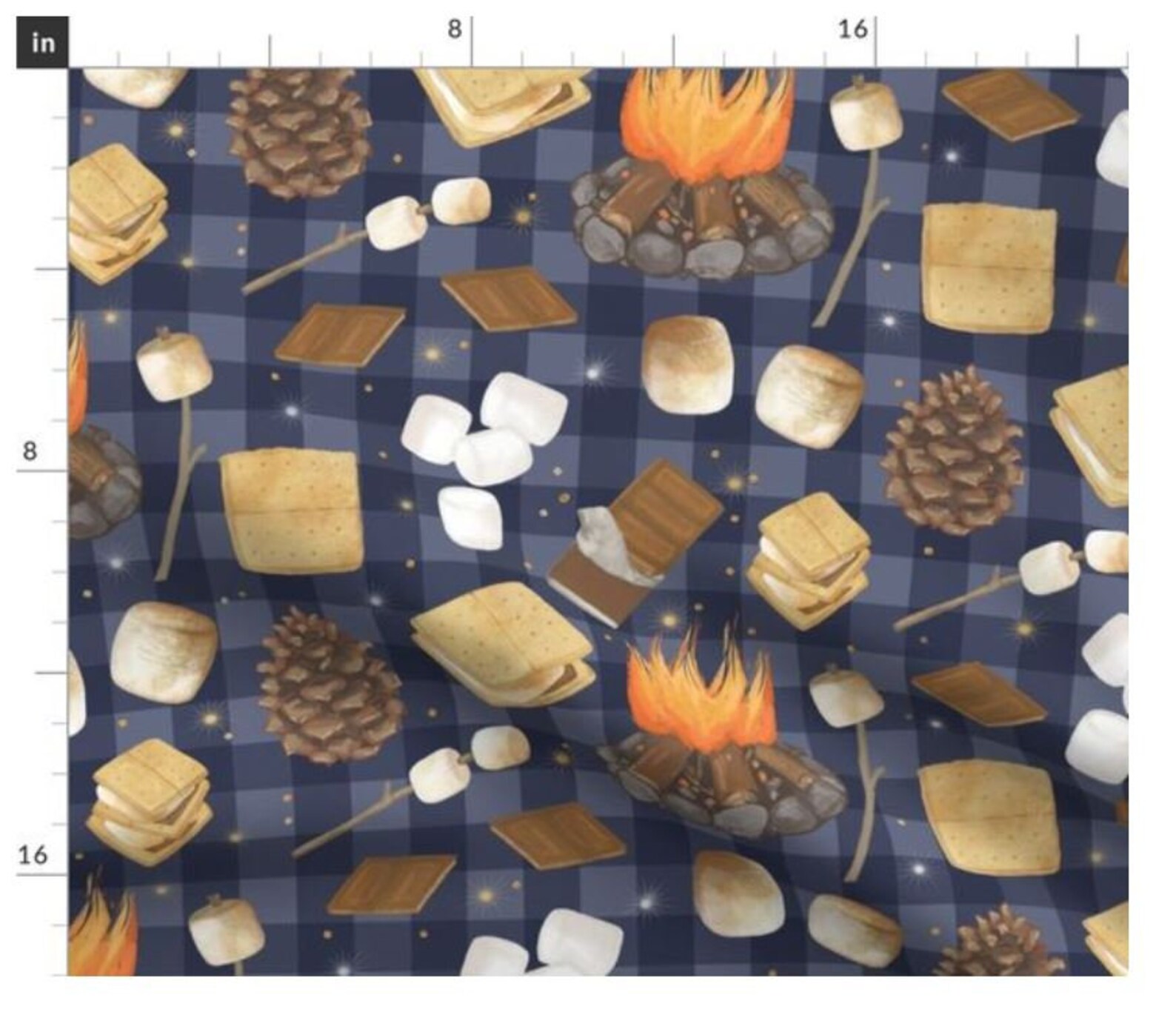 S'mores Fabric Fireside Minky Dark Blue Fabric Roasted Etsy