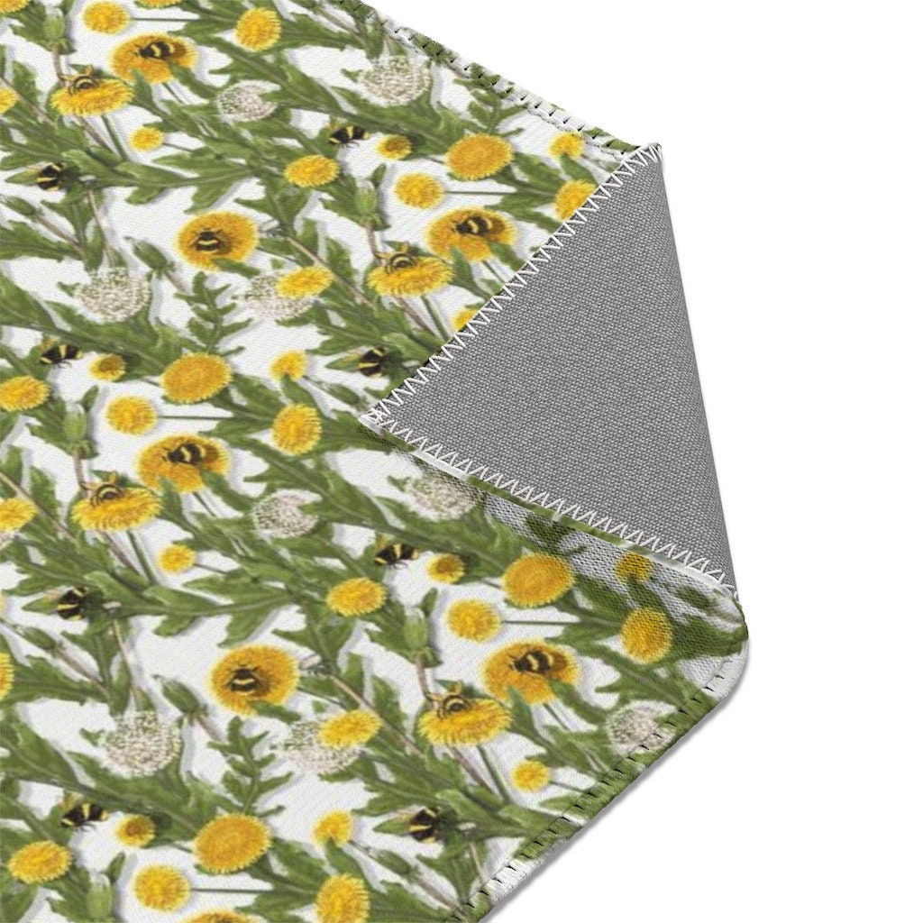Bee Rug Runner Honey Bee Dandelion Rug, Yellow Flower Nursery, Bumblebee Area Rug ...