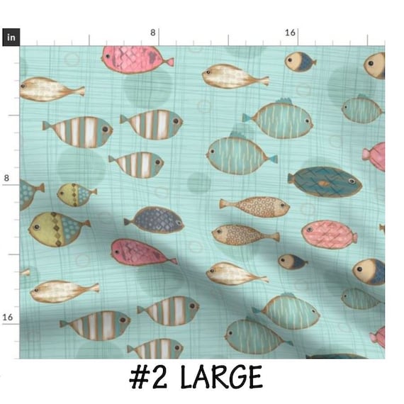 Aqua Fish Fabric, Nursery Folk Fish, Little Fish, Whimsical, Girls