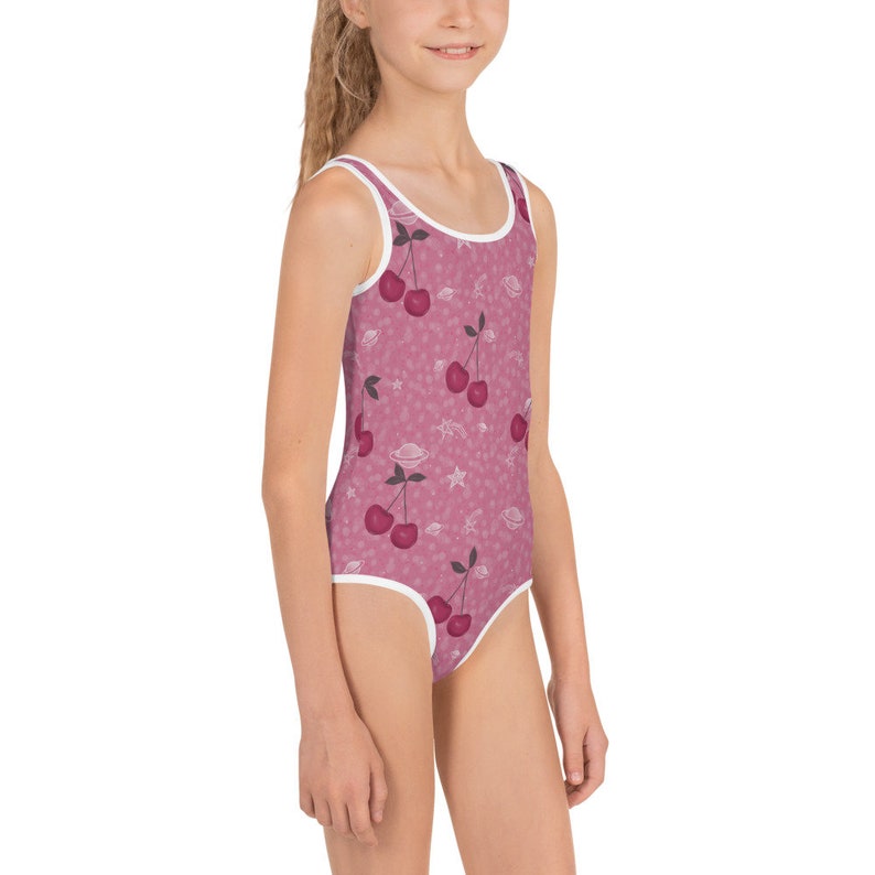 Cherry Pink Saturn Star Girls Swimsuit Beachwear KidsKim Marshall Studio
