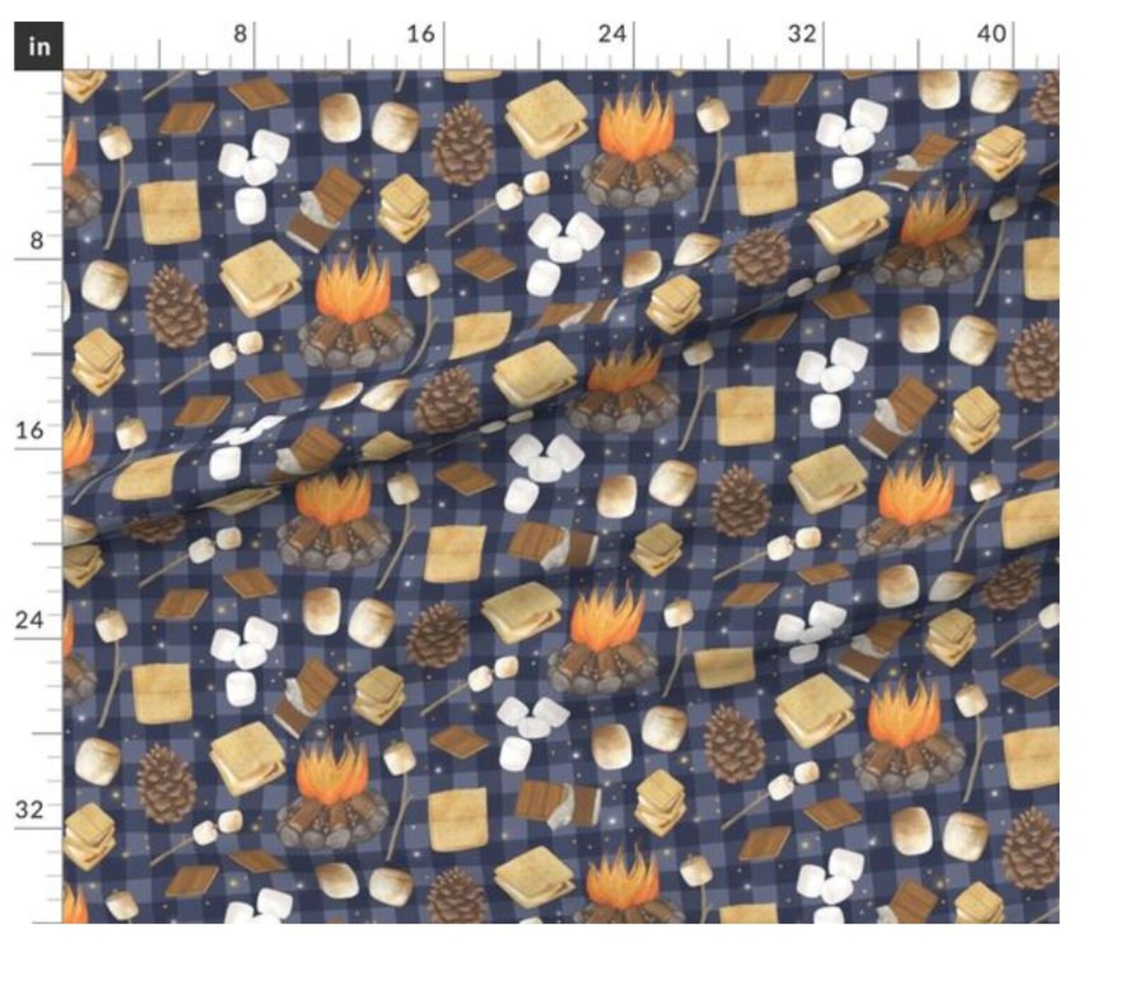S'mores Fabric Fireside Minky Dark Blue Fabric Roasted Etsy