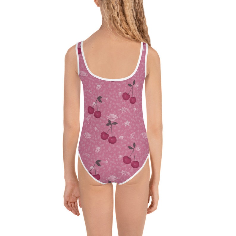 Cherry Pink Saturn Star Girls Swimsuit Beachwear KidsKim Marshall Studio