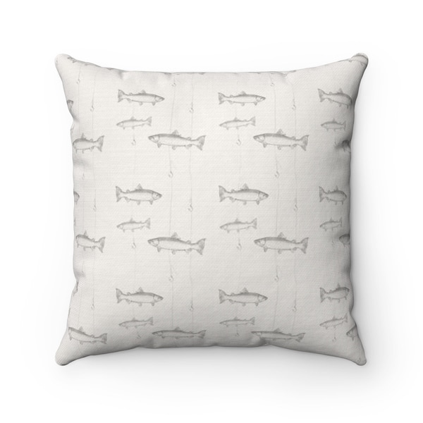 Farmhouse Fish pillow Throw Pillow Cream Fish Bedding Rustic Lake House Fish Farmhouse Decor Country Home Decor Trout Pillow Modern decor