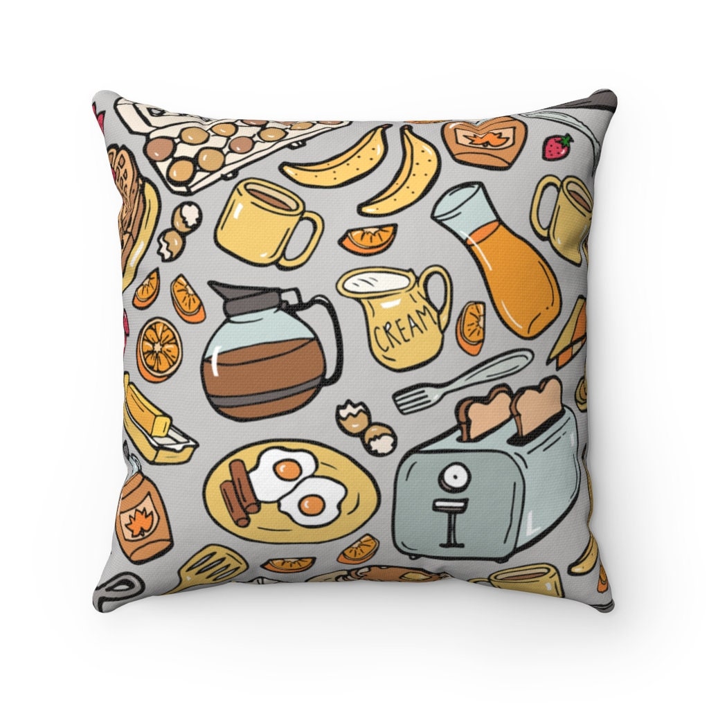 Oreiller Gris de Petit Déjeuner, Oreiller Brunch, Fan Art Nourriture Pop Art, Literie Foodie, Décor 