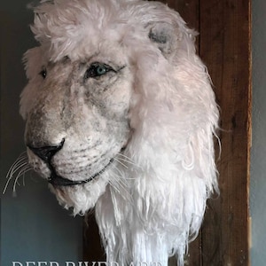 White Faux Lion Head Wall Mount sculpture, Life-size, Huge 3 ft Wall Mount,  OOAK, Handmade wall art, fantasy art, Wall Art, Leo, Nursery,