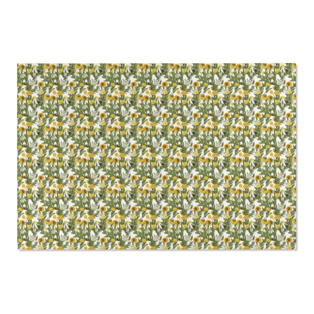 Bee Rug Runner Honey Bee Dandelion Rug, Yellow Flower Nursery, Bumblebee Area Rug ...
