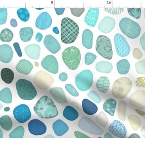 Sea Glass Cheater Quilt, Beach House, Whole Cloth Quilt Top, Aqua Blue White Nautical, Beach Glass Pattern, Sea & Sand, Coastal Fabric image 2