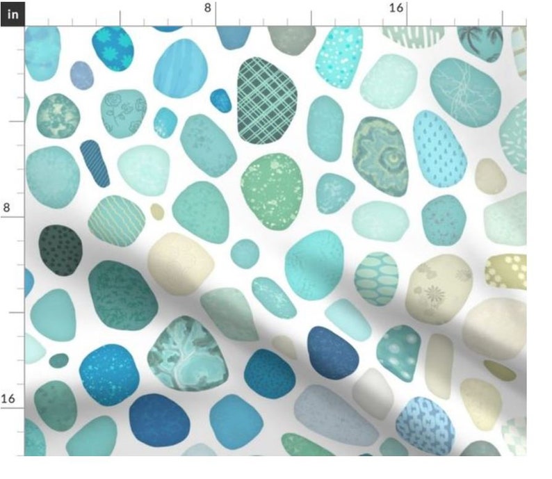 Sea Glass Cheater Quilt, Beach House, Whole Cloth Quilt Top, Aqua Blue White Nautical, Beach Glass Pattern, Sea & Sand, Coastal Fabric image 2