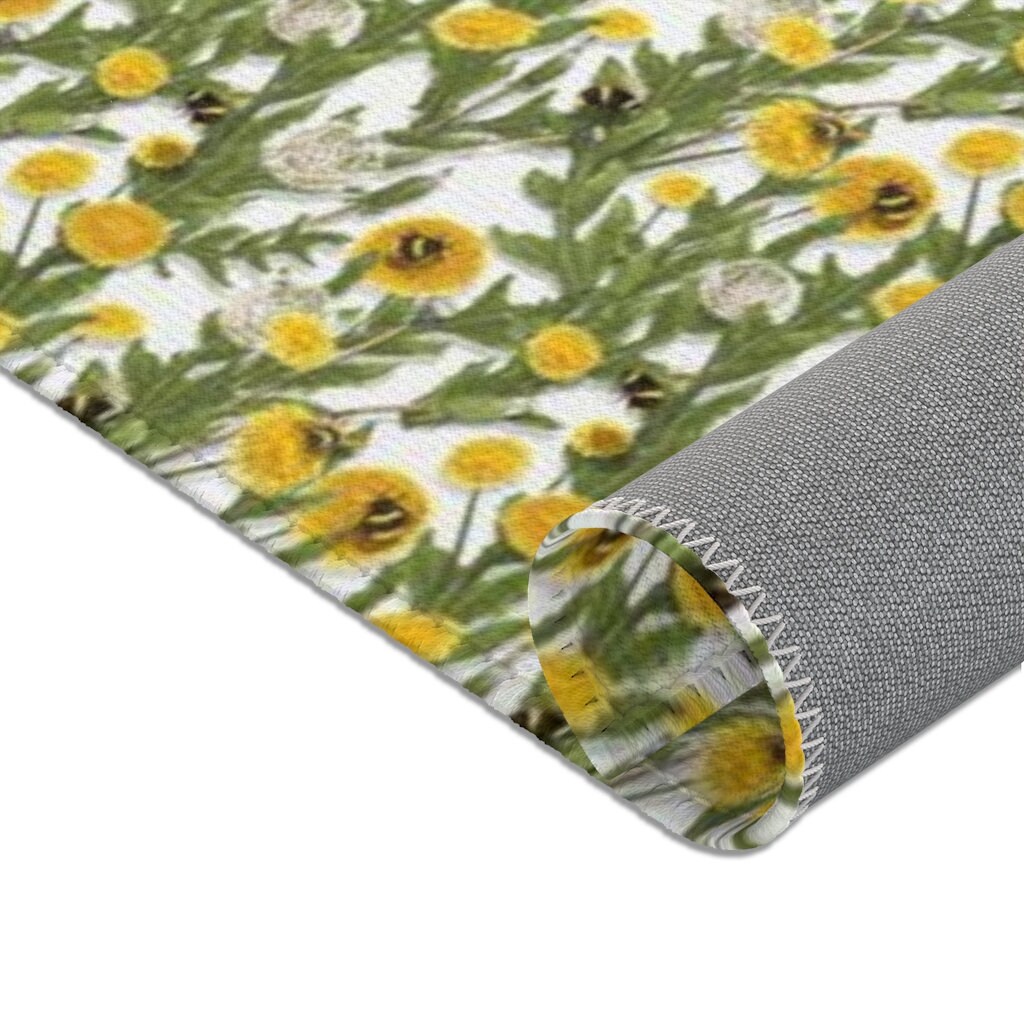 Bee Rug Runner Honey Bee Dandelion Rug, Yellow Flower Nursery, Bumblebee Area Rug ...