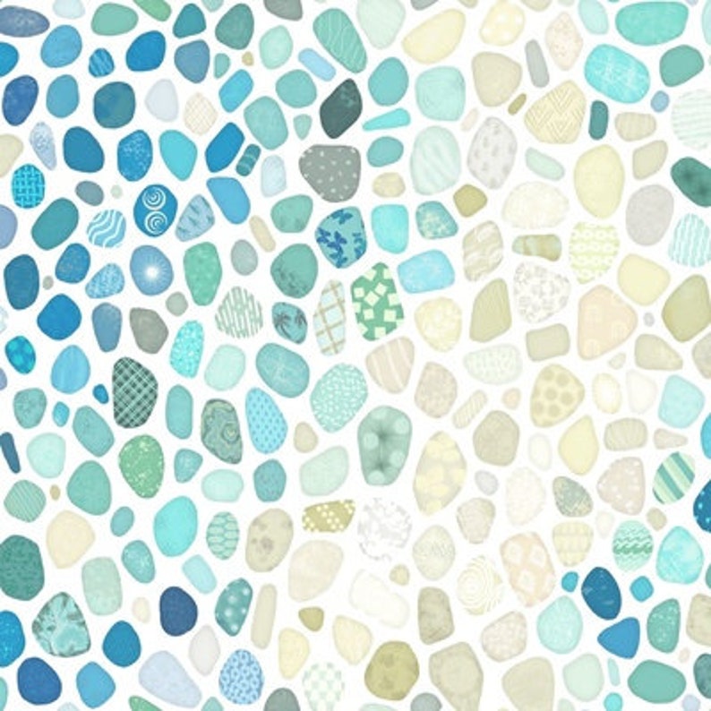 Sea Glass Cheater Quilt, Beach House, Whole Cloth Quilt Top, Aqua Blue White Nautical, Beach Glass Pattern, Sea & Sand, Coastal Fabric image 5