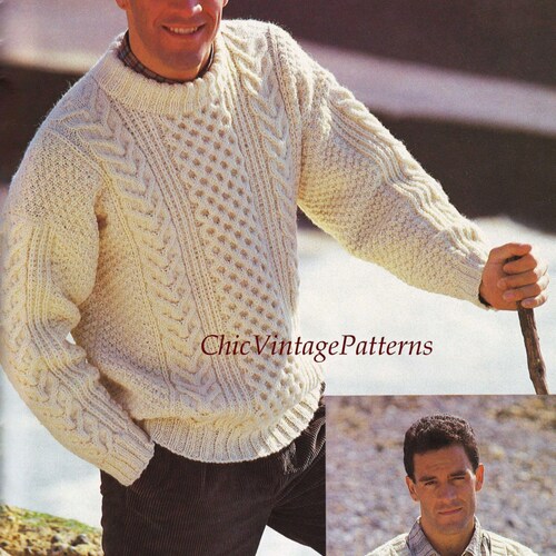 Mens Knitted Sweater Traditional Aran Pattern PDF Knitting Etsy UK