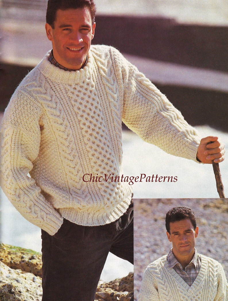 Mens Knitted Sweater Traditional Aran Pattern PDF Knitting Etsy Australia