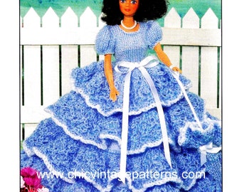 Knitted Doll's Dress, Southern Belle Dolls Gown, 11 1/2 inch Doll, Digital Knitting Pattern