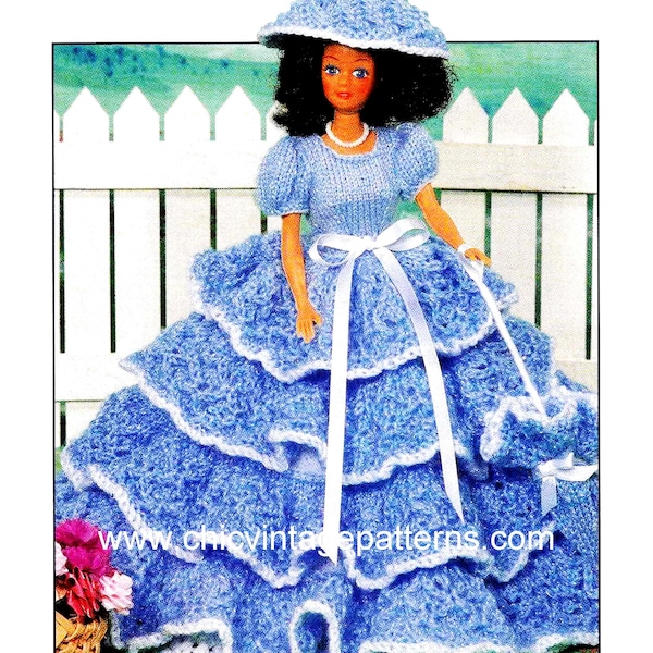 Knitted Doll's Dress, Southern Belle Dolls Gown, 11 1/2 inch Doll, Digital Knitting Pattern