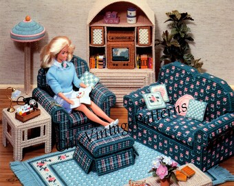 Plastic Canvas Living Room Furniture, Fashion Doll Pattern, Instant Download