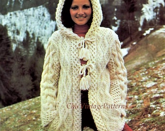 Knitted Jacket Pattern, Ladies Aran Cardigan Long Line Knit, Instant Download