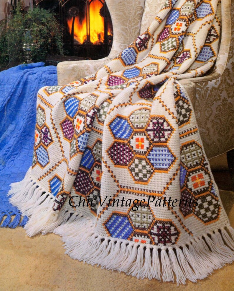 Afghan Pattern .. Stunning Patchwork Embroidered Rug .. PDF Etsy