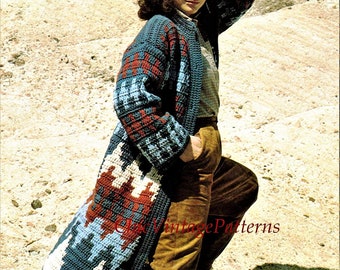 Crochet Coat and Hat Pattern, Ladies Crochet Coat,  Instant Download, Striking Vintage Fashion Coat and Hat